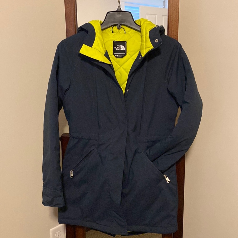 Womens North Face Navy blue/green lined Hooded Jacket